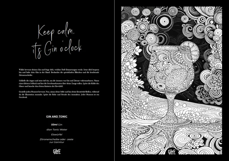 The Gin High Tea – Gin Malbuch für Erwachsene und Gin Liebhaber und Achtsamkeit und Kreativität 01